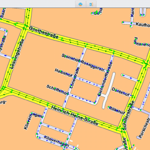 Stadterfassung mit Streckenverläufen und Hausnummern